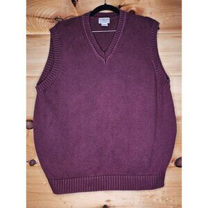 Vintage LL Bean Sweater Vest Mens L Maroon Cotton V Neck